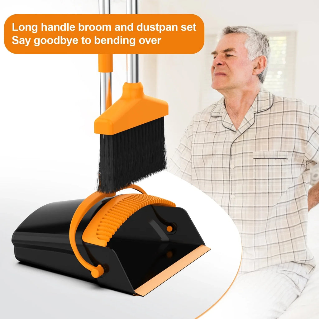 Broom and Dustpan Set for Home, Stainless Steel Ergonomics 50" Long Handle Broom