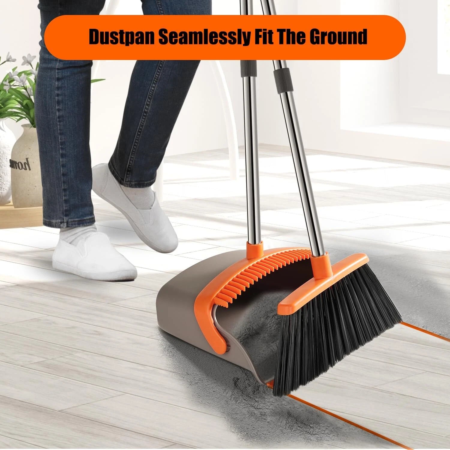 Large Broom and Dustpan,Broom and Dustpan Set,Heavy Duty Dust Pan with 55"Long
