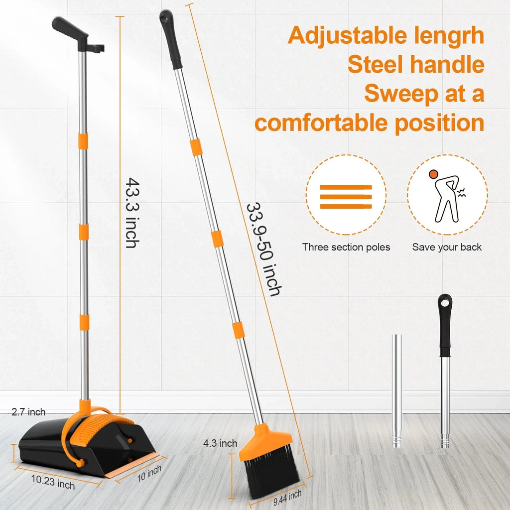 Broom and Dustpan Set for Home, Stainless Steel Ergonomics 50" Long Handle Broom