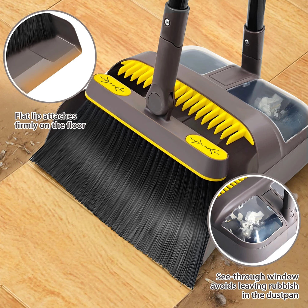 Broom with Dustpan Combo Set Long Handle Lightweight 180 Degree Rotating Swee...
