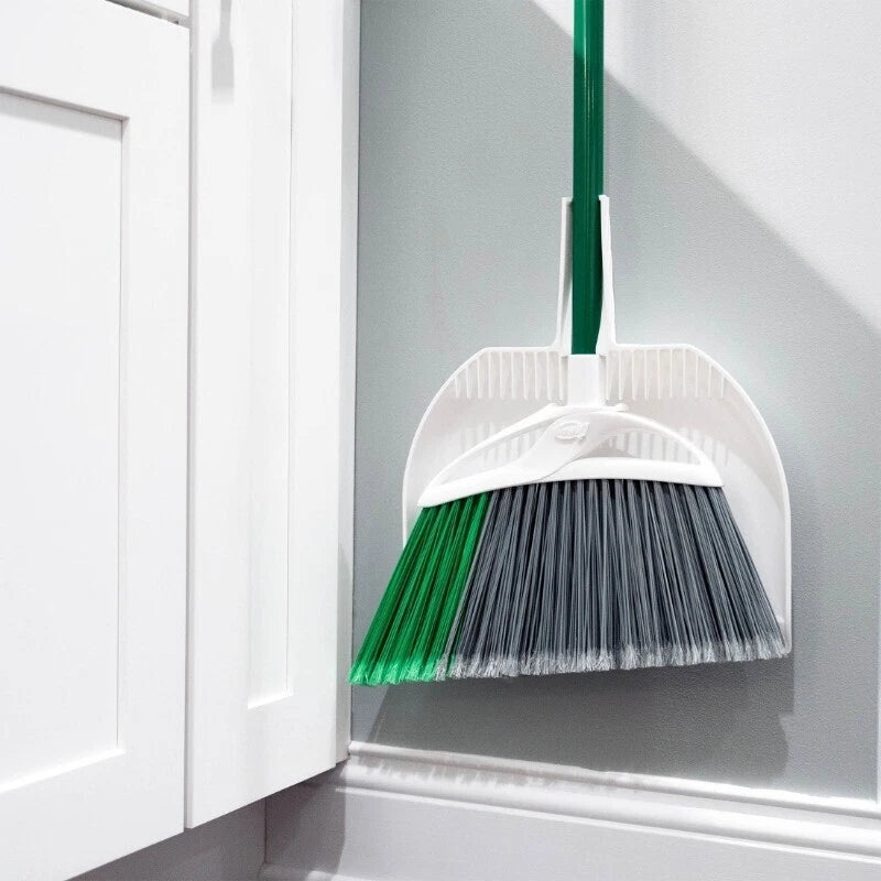 Extra Large Angle Broom Dustpan 5in Fibers 99% Dirt Removal Indoor Outdoor New