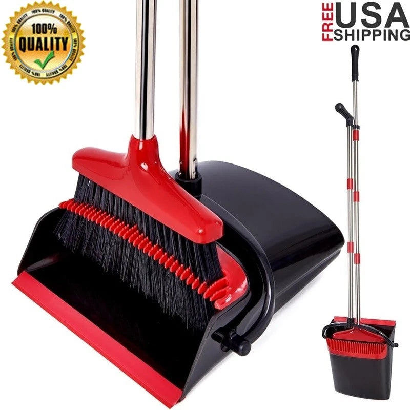 Broom Dustpan Set Long Handle Stainless Steel Easy Clean Hair Removal Pet Hair