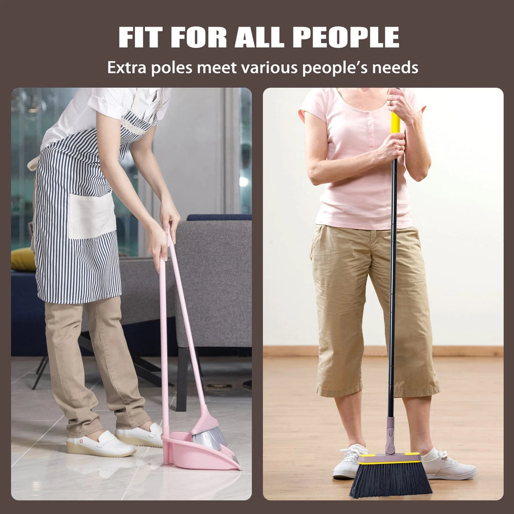 Broom with Dustpan Combo Set Long Handle Lightweight 180 Degree Rotating Swee...