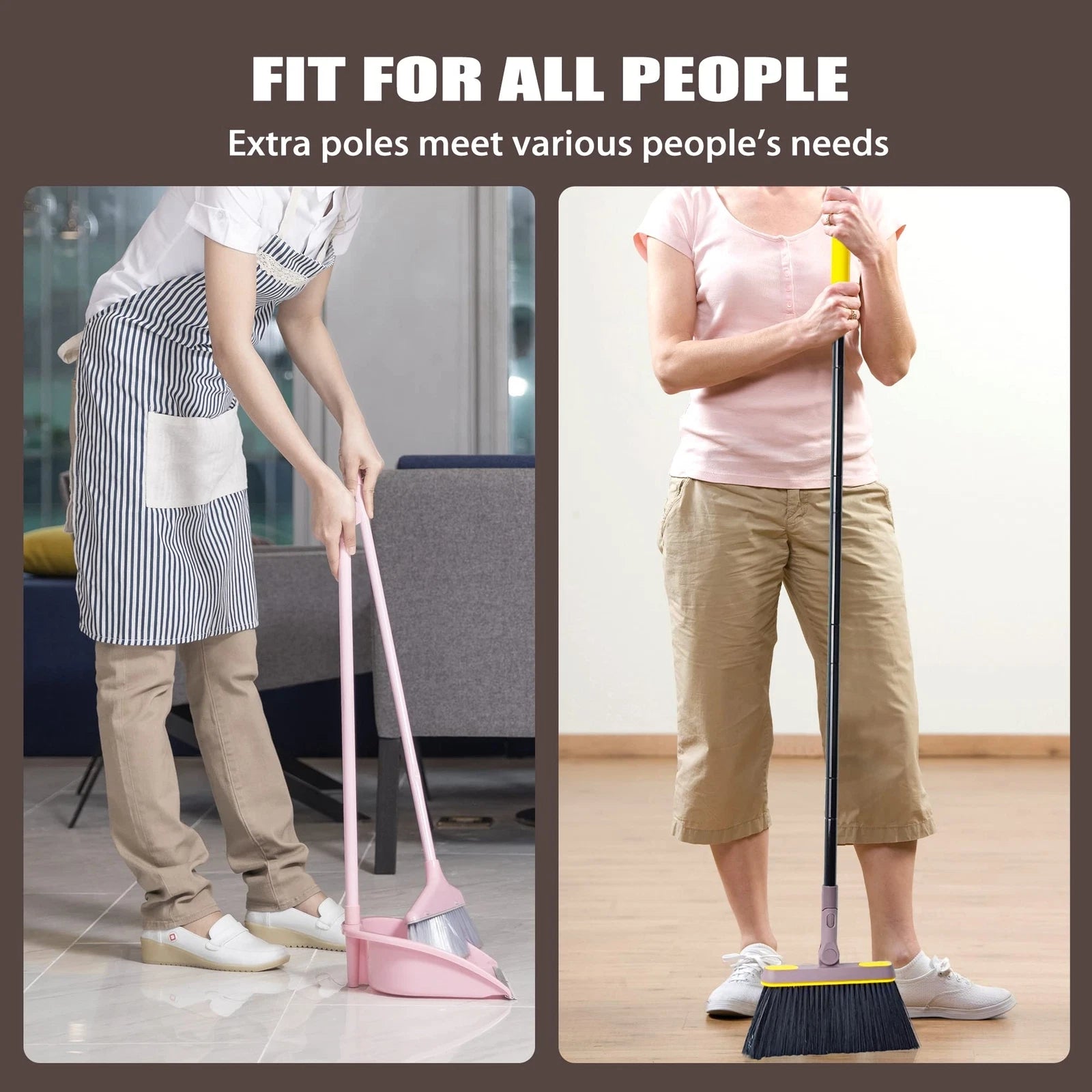 Broom with Dustpan Combo Set Long Handle Lightweight 180 Degree Rotating Swee...
