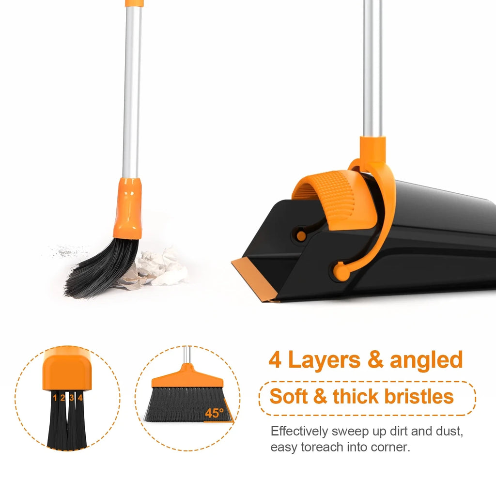 Broom and Dustpan Set for Home, Stainless Steel Ergonomics 50" Long Handle Broom
