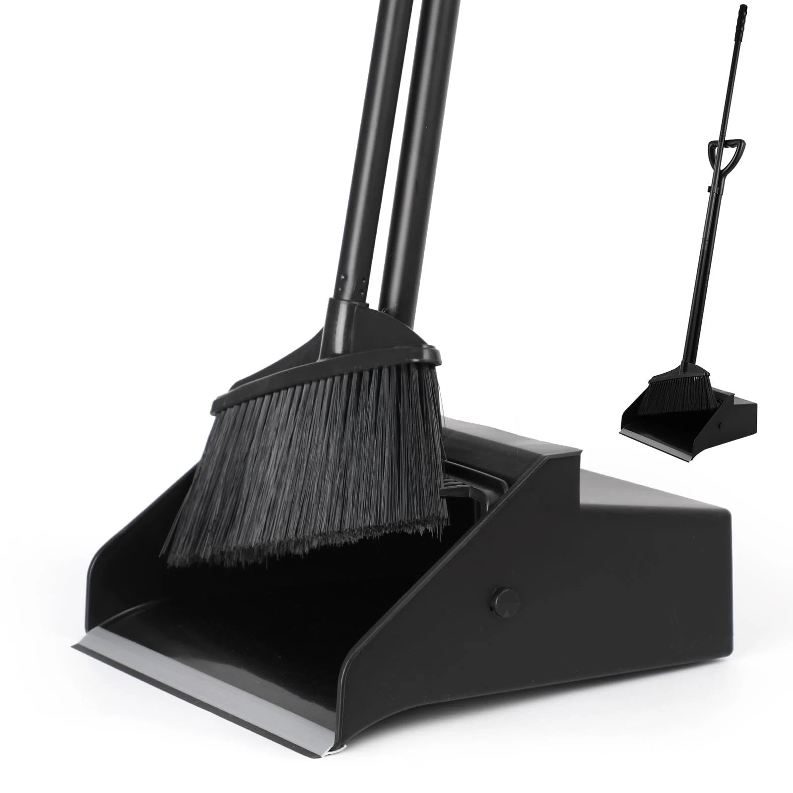Broom and Dustpan Combo Set Large Long Handle Stiff Bristles for Indoor Outdoor