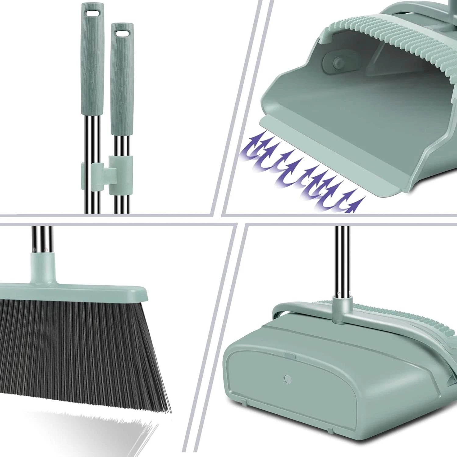 Upgraded Upright Broom & Dustpan Set – Large, Long-Handled (Green)