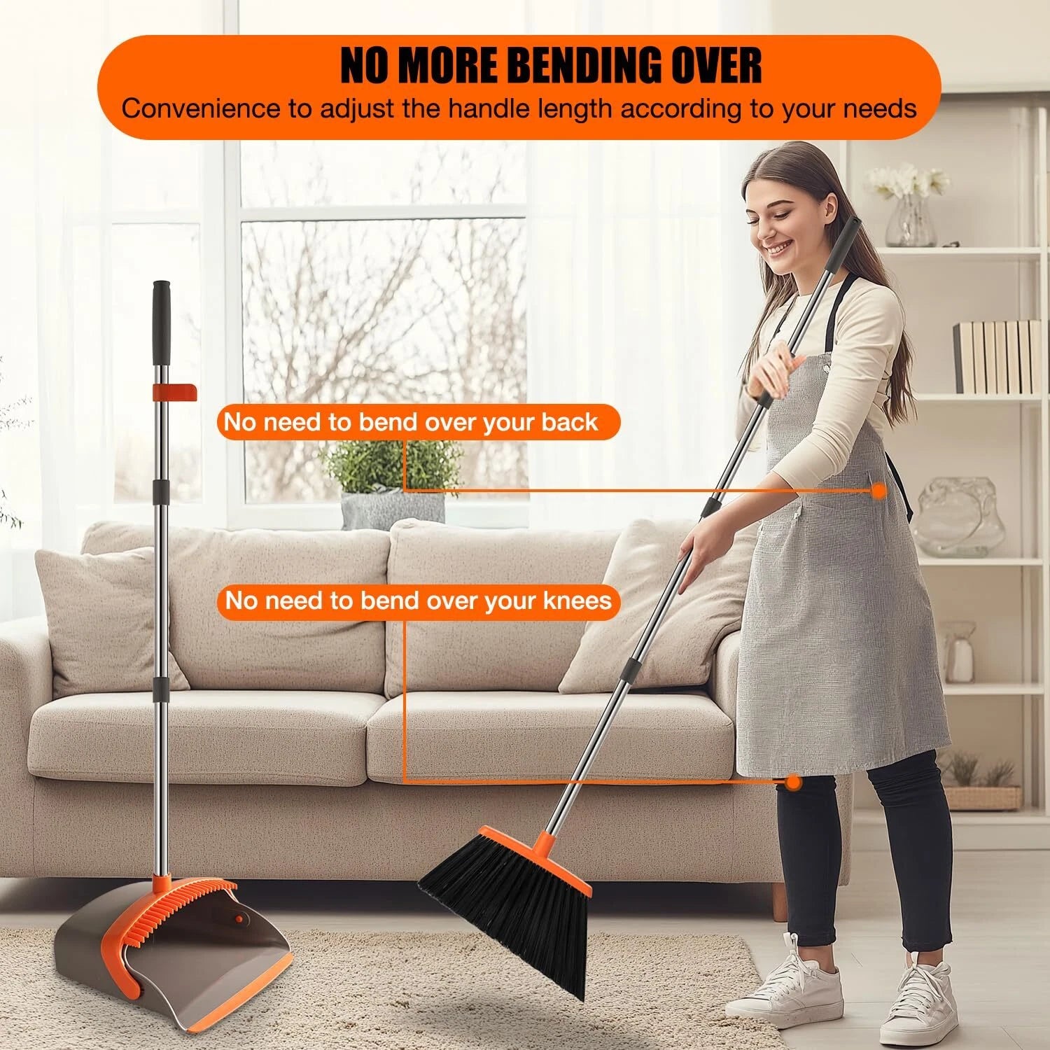 Large Broom and Dustpan,Broom and Dustpan Set,Heavy Duty Dust Pan with 55"Long
