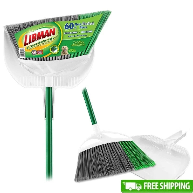 Extra Large Angle Broom Dustpan Clean Fibers Recycled PET Indoor Outdoor New