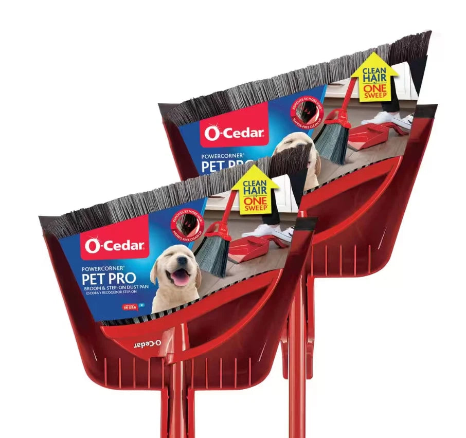 Power Corner Pet Pro Angle Broom with Step on Dust Pan - Pack Of 2