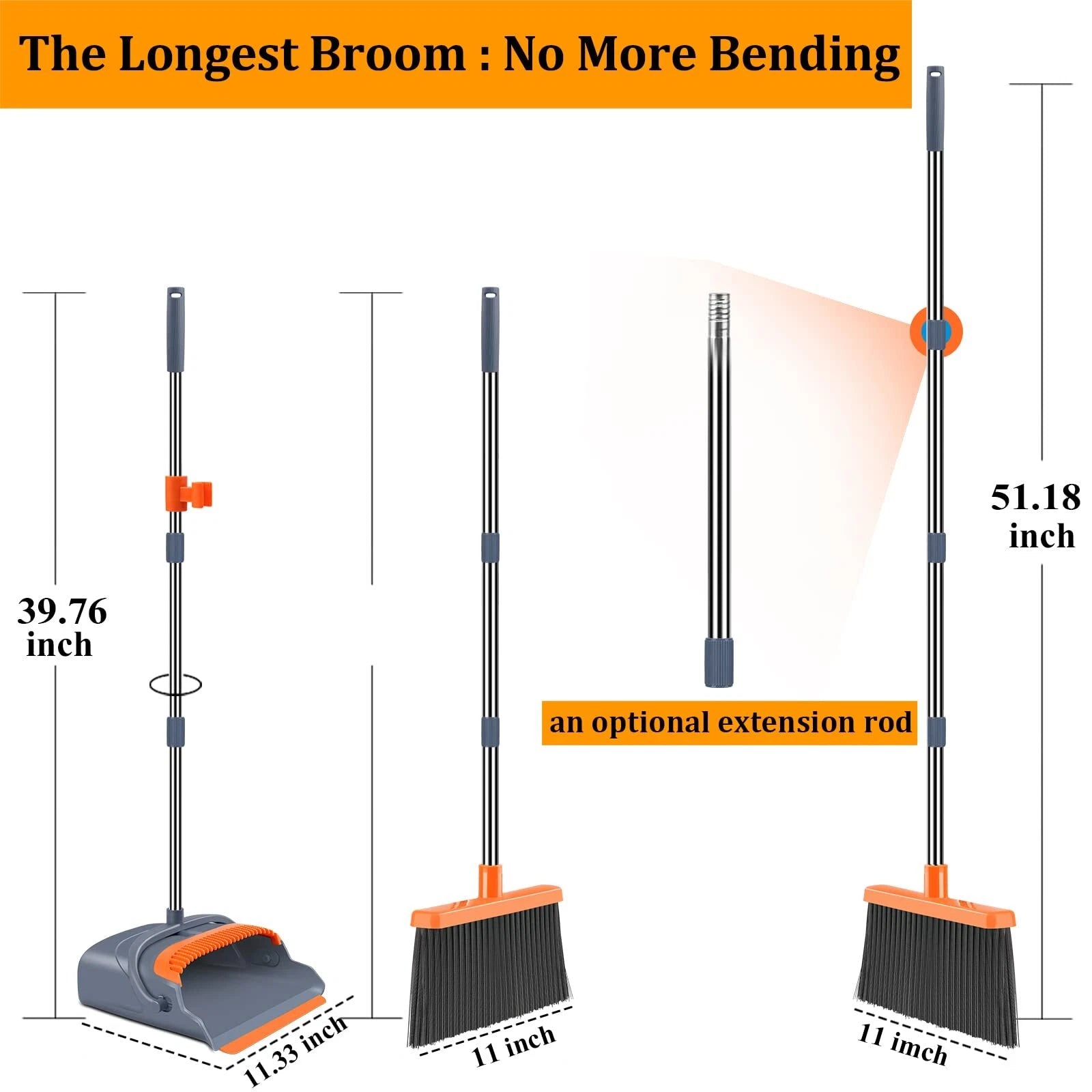 Broom and Dustpan Set Self-Cleaning with Dustpan Teeth Indoor New