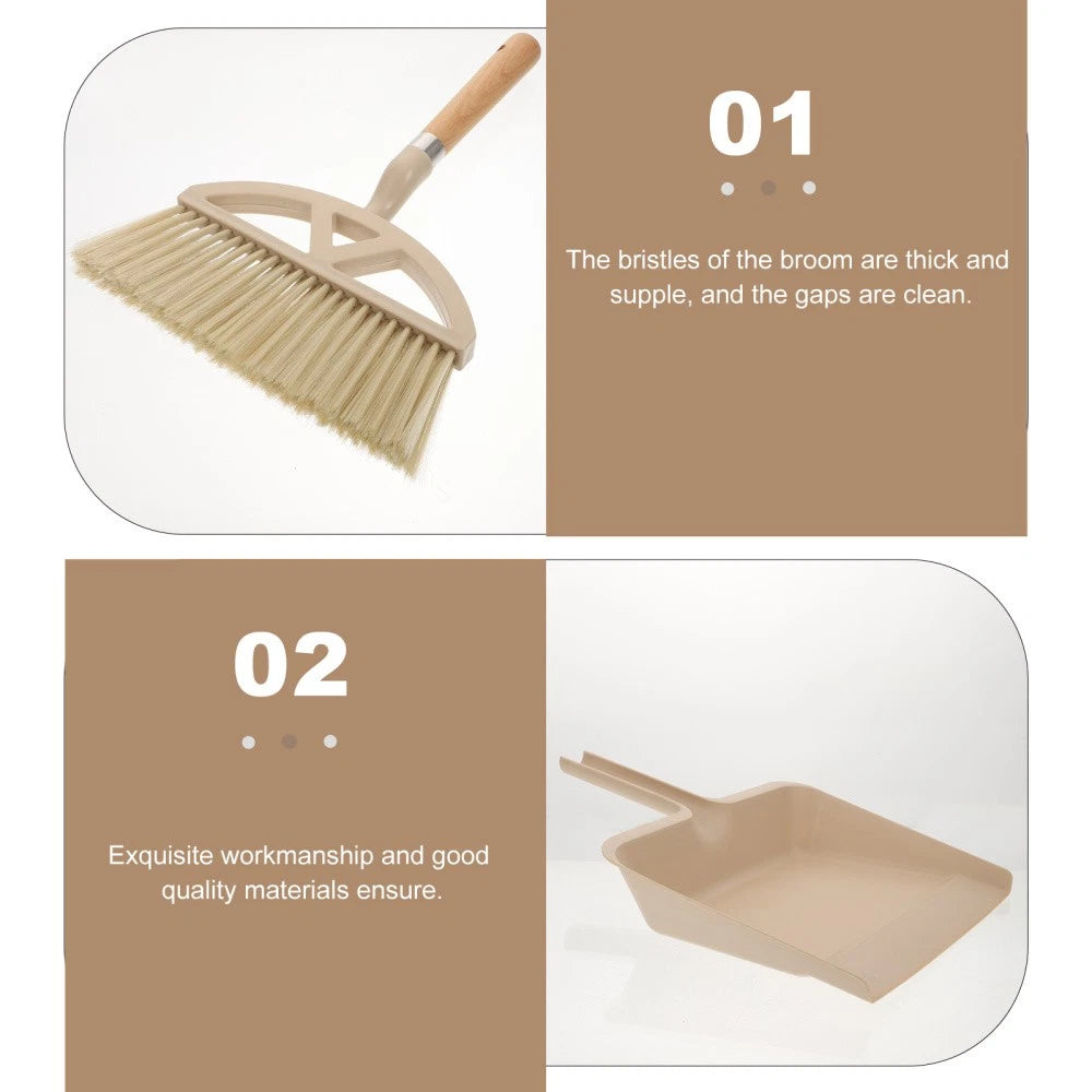 1 Set Plastic Desktop Cleaning Broom Mini Dustpan Cleaning Supplies (Khaki)