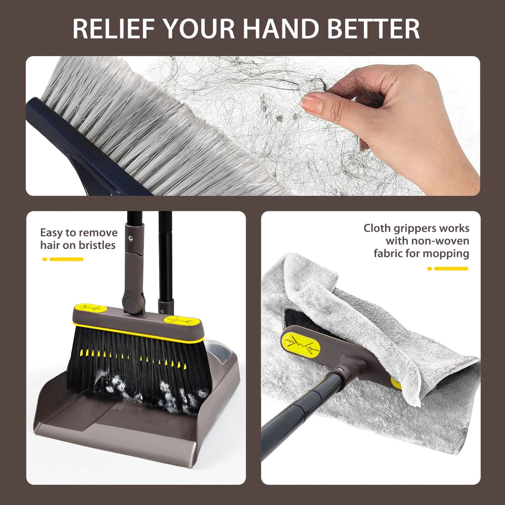 Broom with Dustpan Combo Set Long Handle Lightweight 180 Degree Rotating Swee...
