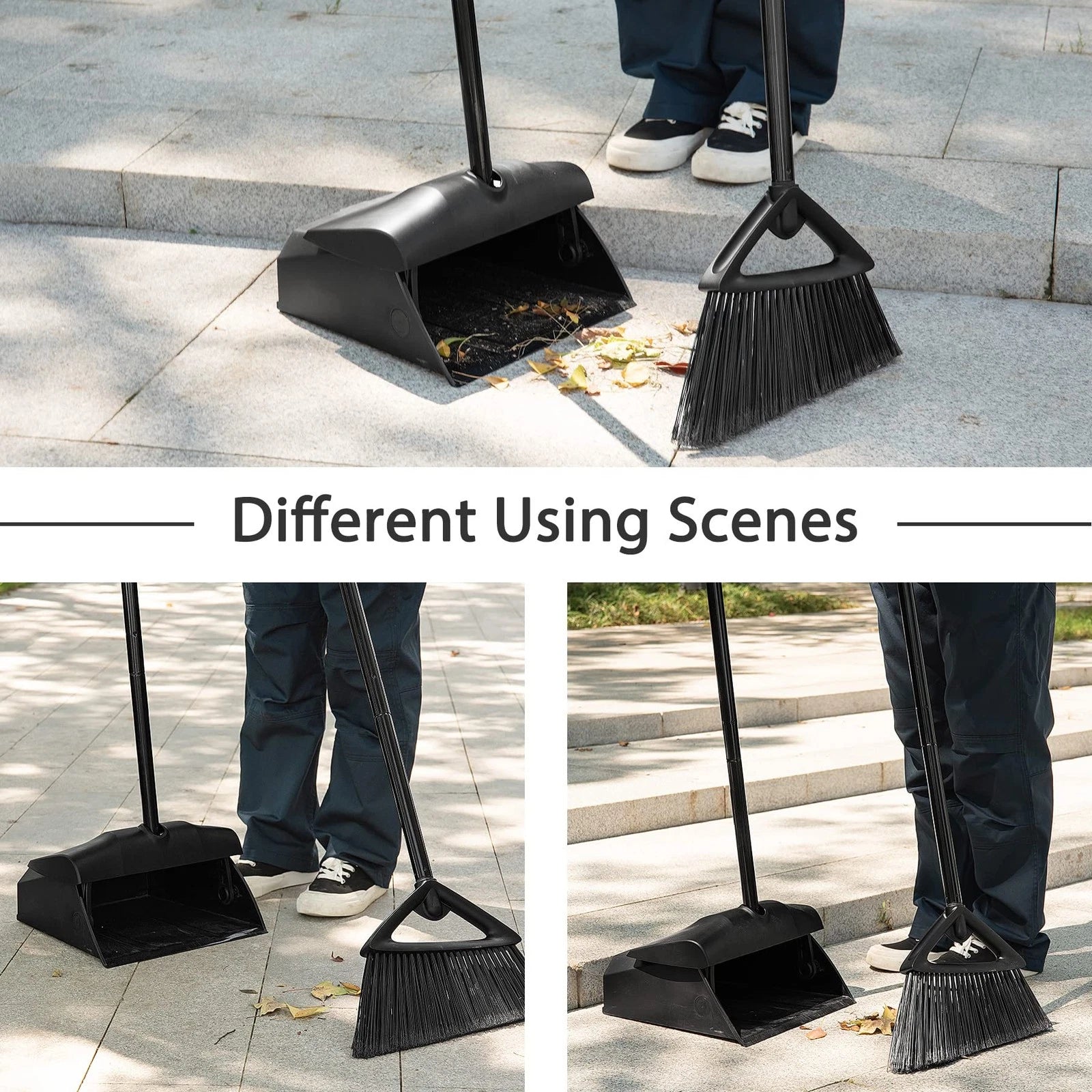 Eyliden Commercial Angle Broom and Dustpan Combo, with Long Handle, Lobby Dust P