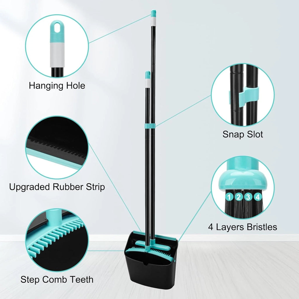 Broom Dustpan 52Inch Extendable Handle Standing Indoor Kitchen Floor