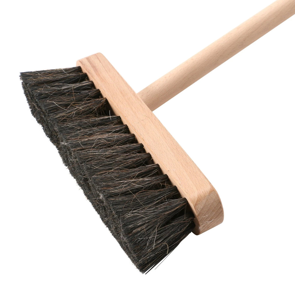 Beech Wood Broom & Standing Metal Dust Pan, Natural & Black, Set of 2