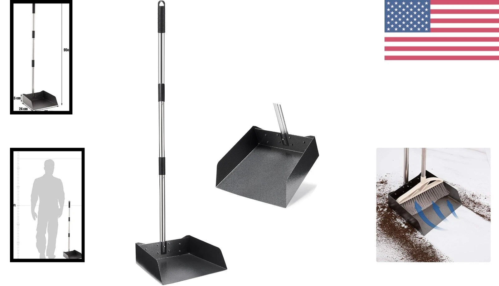 Ergonomic 39” Long Handled Dustpan - Rust-Proof Stainless Steel for Any Setting
