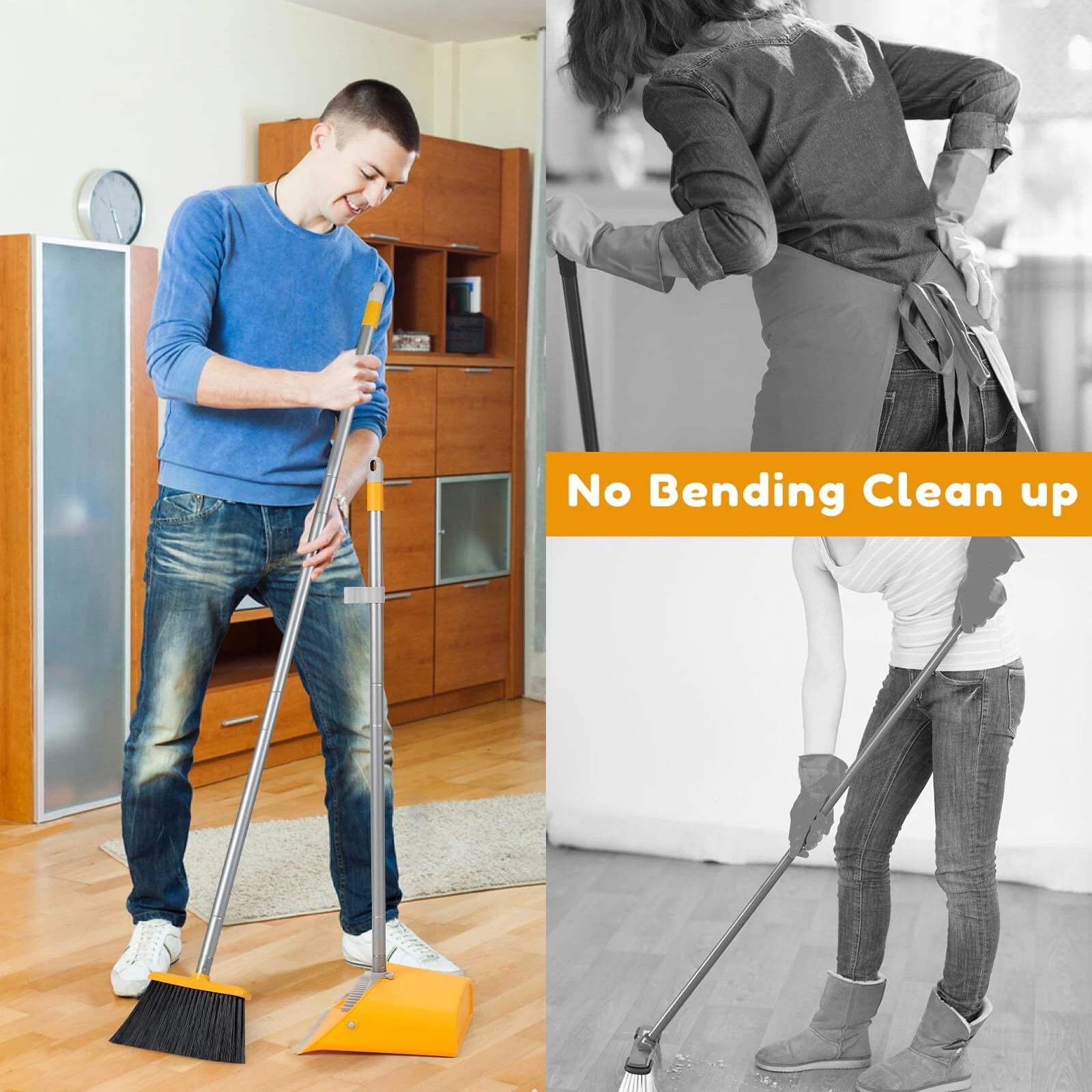 SONCAL Broom and Dustpan Set with Long Handle 52" Standing Broom and Dust Pan...