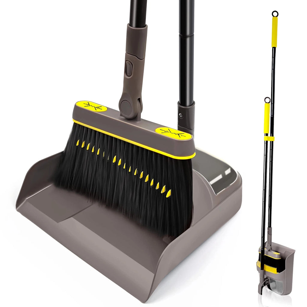 Broom with Dustpan Combo Set Long Handle Lightweight 180 Degree Rotating Swee...