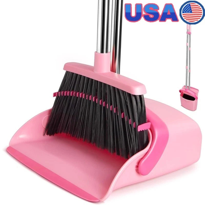 Broom Dustpan Set Long Handle Combo Easy Clean Lightweight Home Office Pet Hair