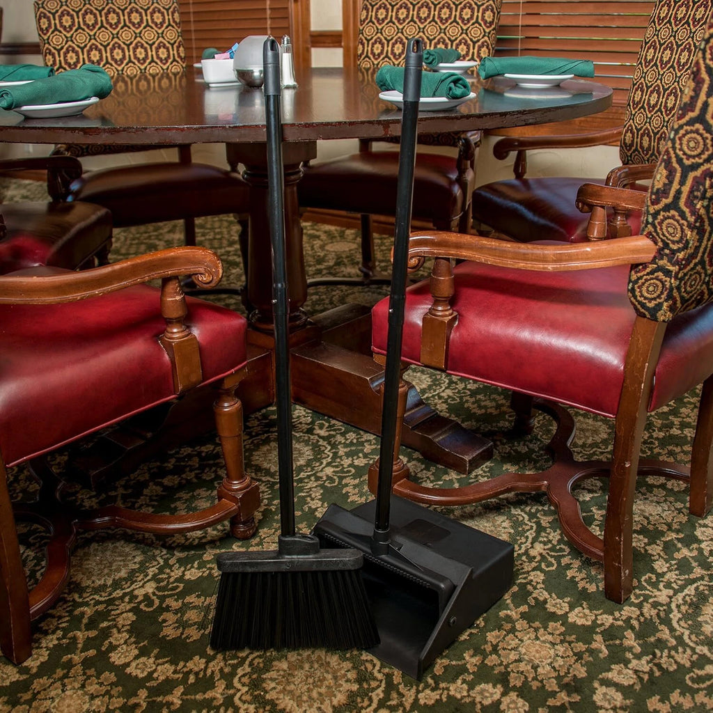 Duo-Pan Upright Dust and Broom Set with Clip for Floor Cleaning Restaurants