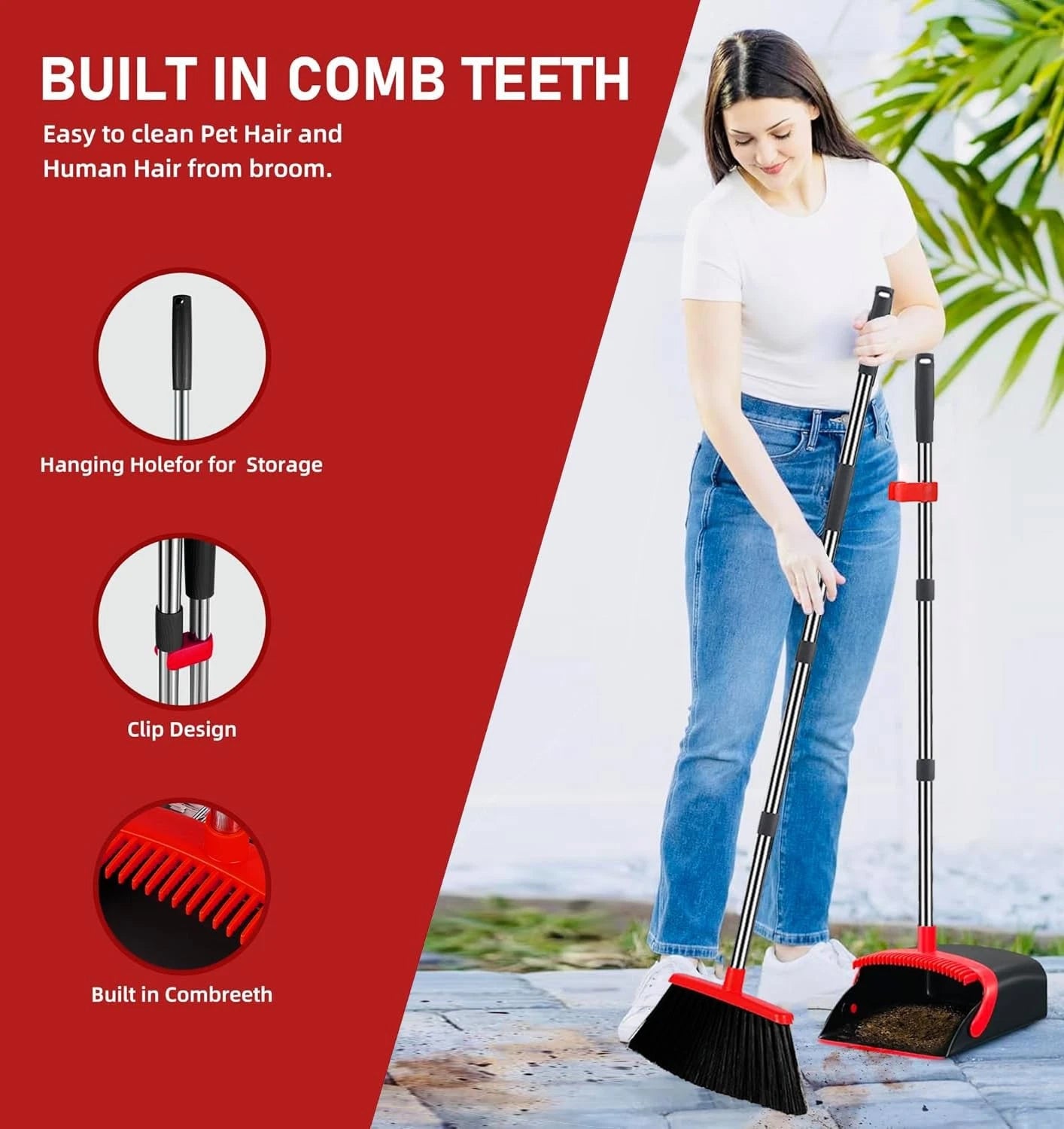 2-Pack is More economical，Broom and Dustpan， with 52" Long Handle, Dustpan Te...