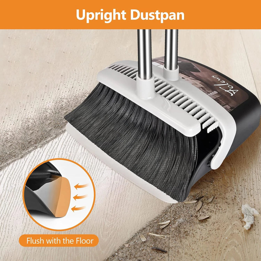 Broom and Dustpan Set, Heavy Duty Dust Pan with Long Handle 51 Inch Broom with D
