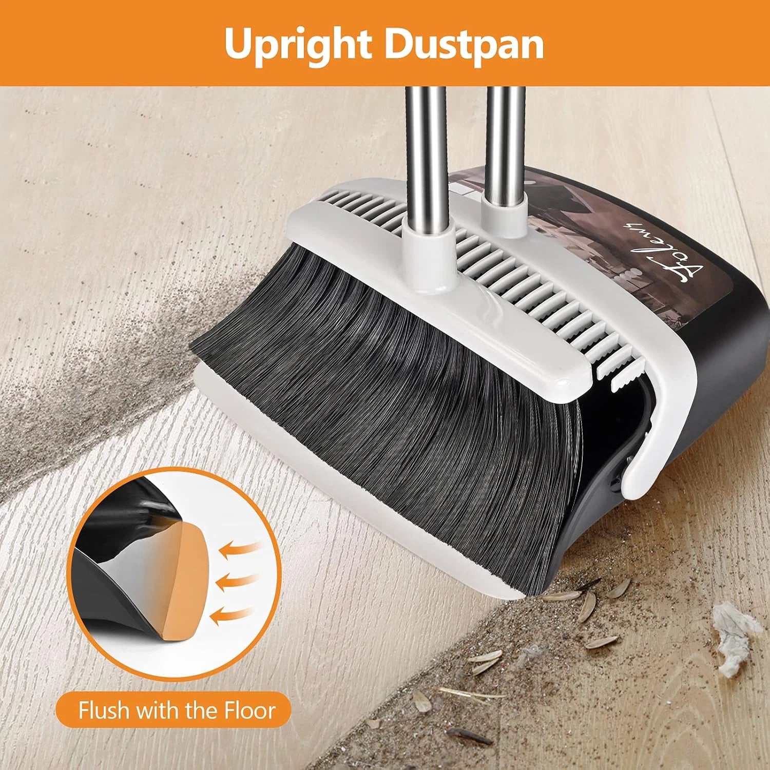 Broom and Dustpan Set, Heavy Duty Dust Pan with Long Handle 51 Inch Broom with D