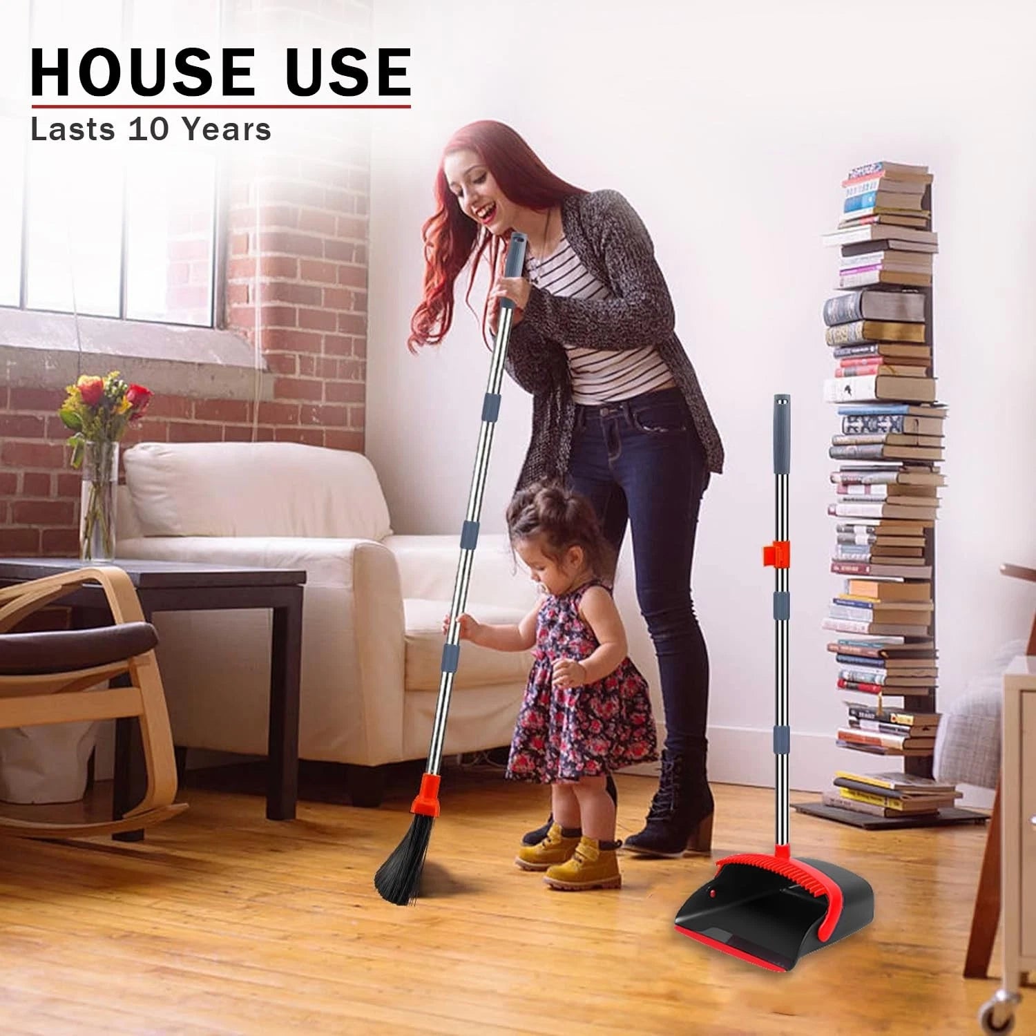 2-Pack is More economical，Broom and Dustpan， with 52" Long Handle, Dustpan Te...
