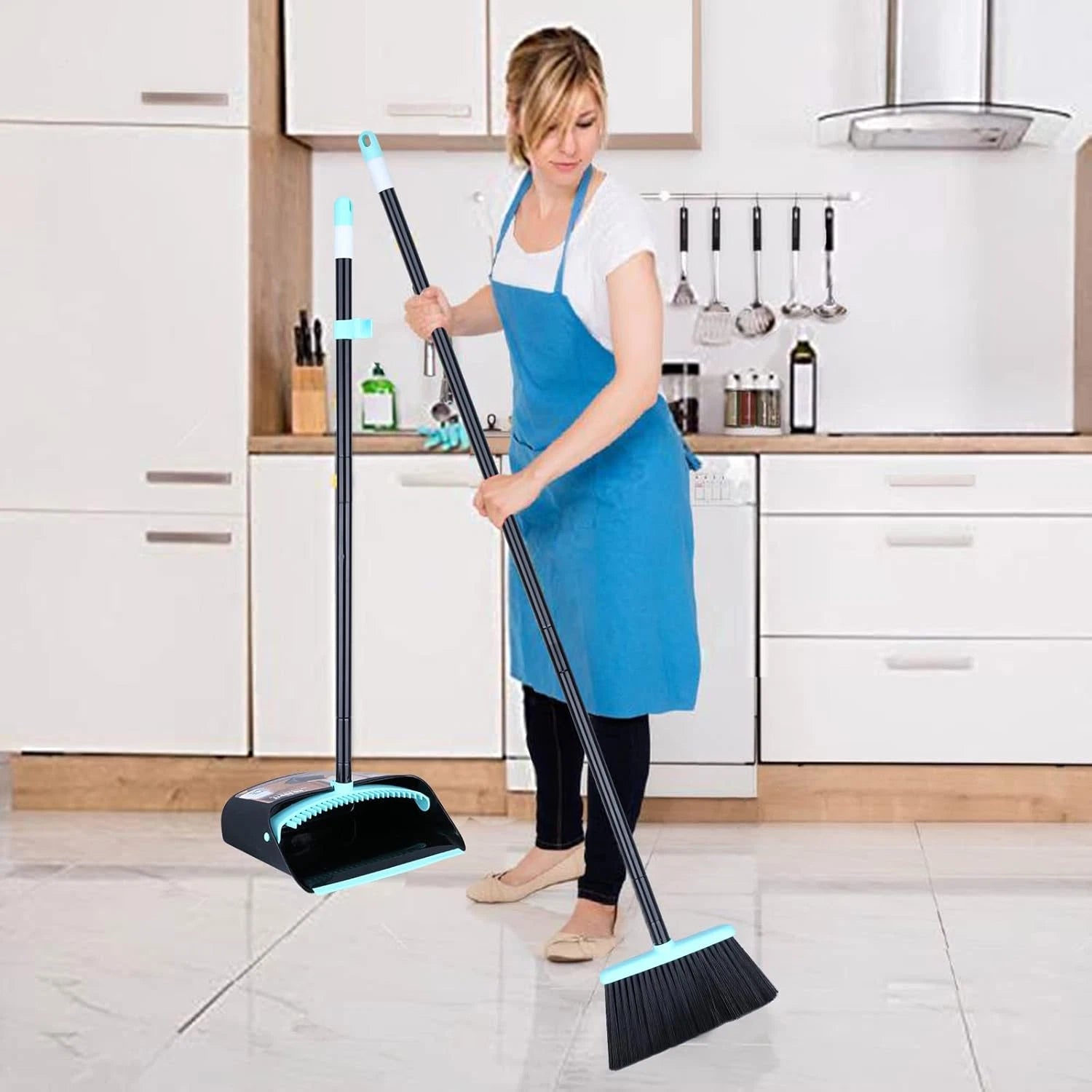 Broom with Dustpan Combo Set,Dust Pan with Broom Combo Set,Standing Dustpan and