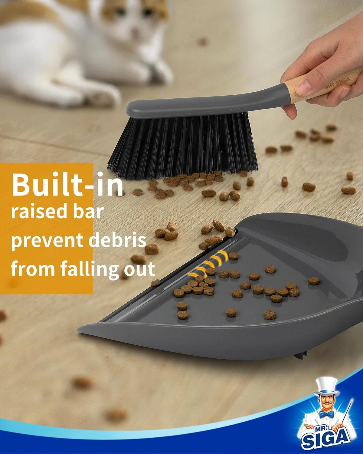 Dustpan and Brush Set Portable Cleaning Brush and Dustpan Combo w/ Bamboo Handle