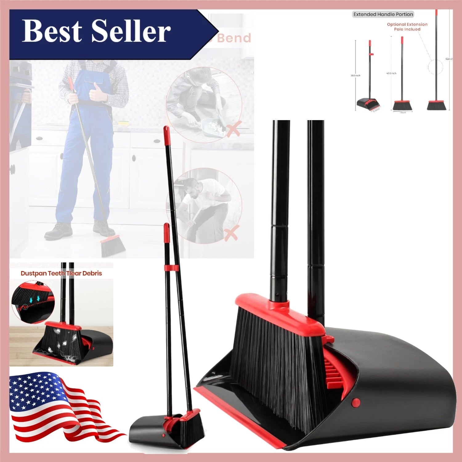 Modern Lightweight Broom and Dustpan Set for Effortless Cleaning and Storage