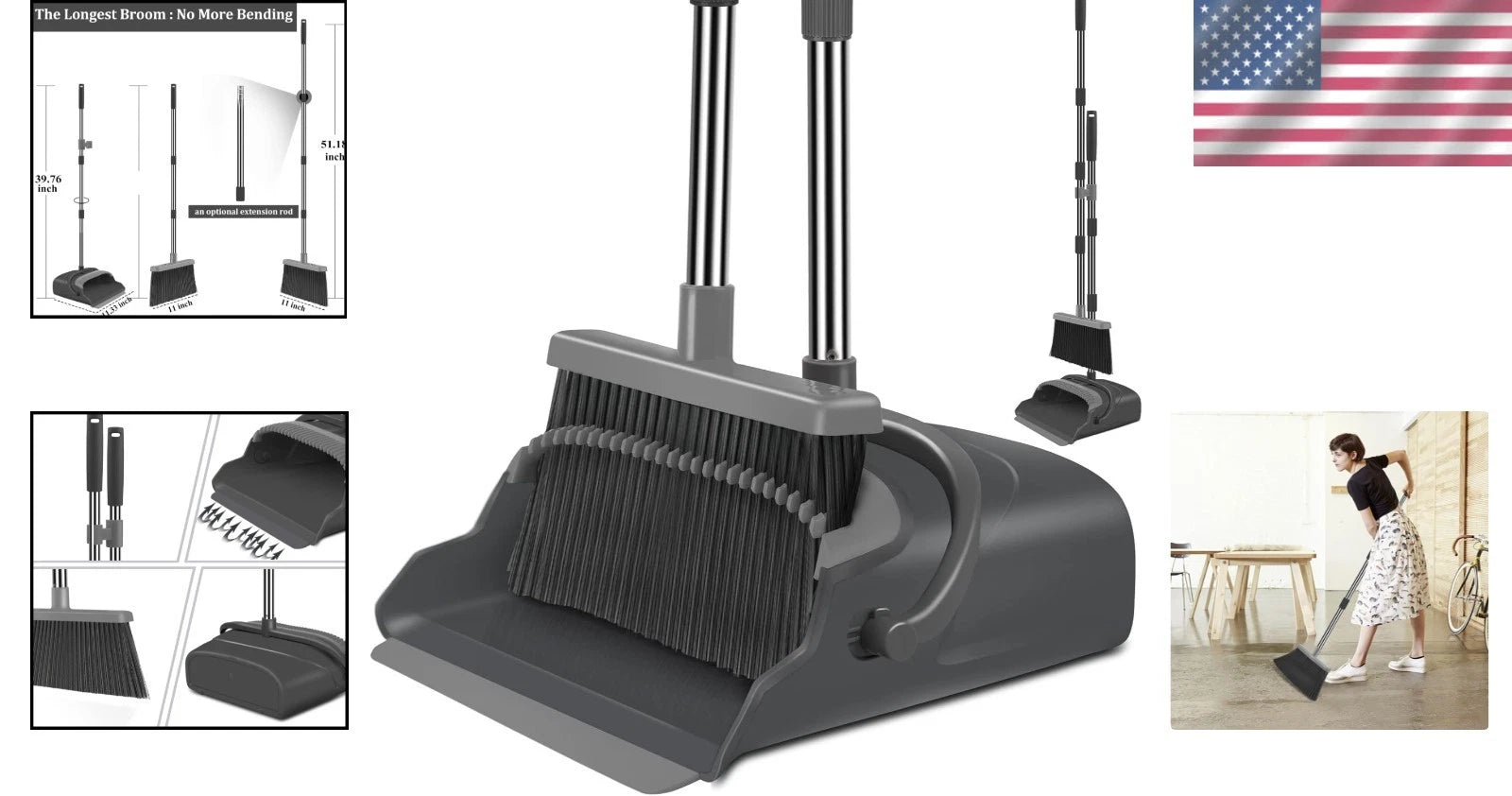 Extendable Height Broom and Dustpan Set – Ideal for Indoor and Outdoor Use