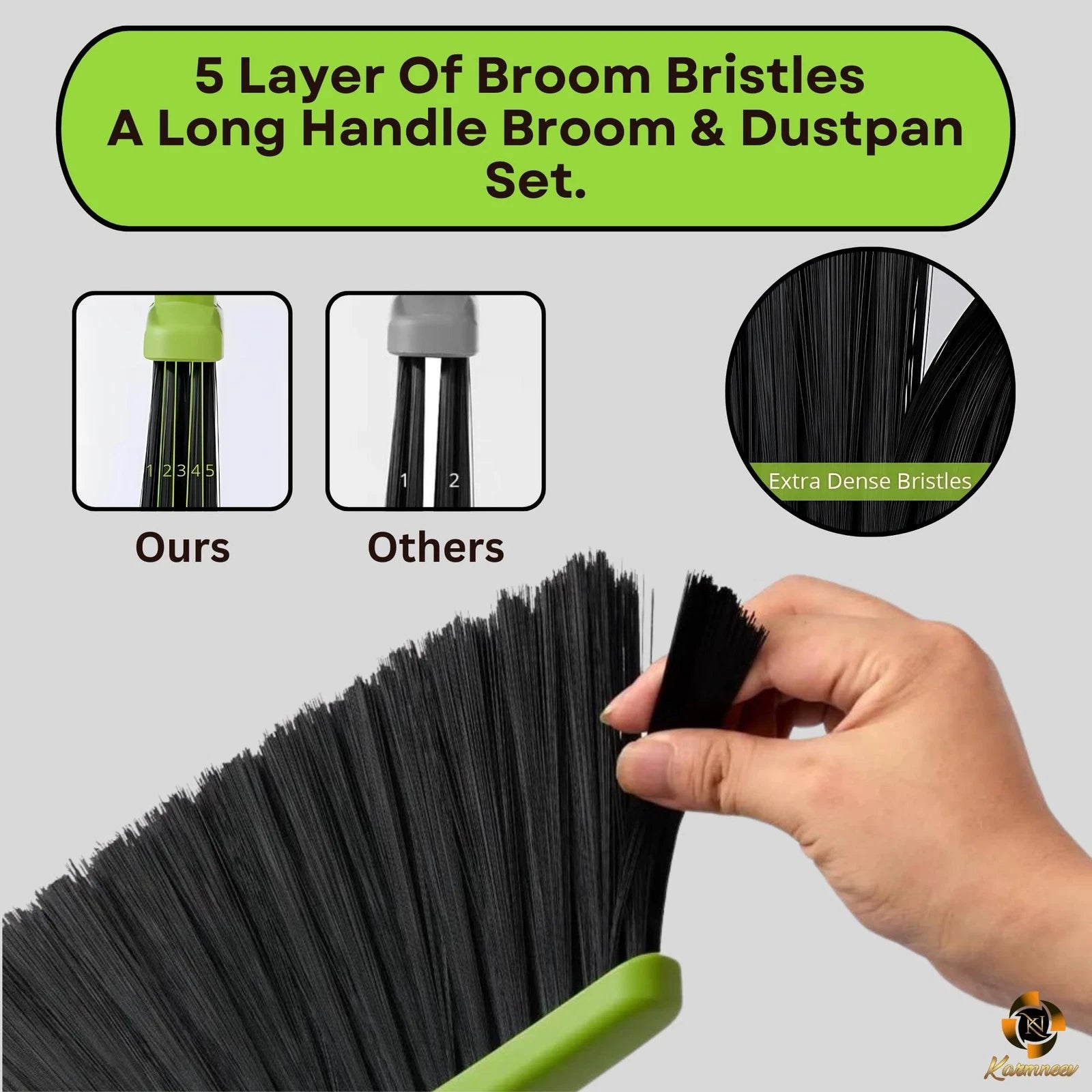 Standing Broom and Dustpan Set, Adjustable Handle 38.18"-52", No-Slip Grip