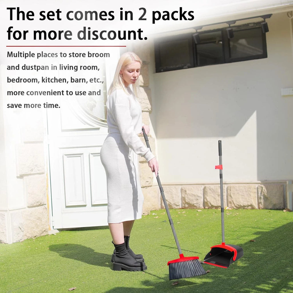 2-Pack is More economical，Broom and Dustpan， with 52" Long Handle, Dustpan Te...