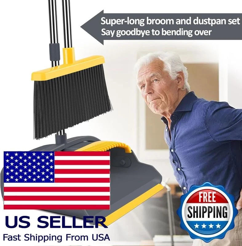 Upgrade Broom and Dustpan Set, Self-Cleaning Teeth, Indoor/Outdoor Use,