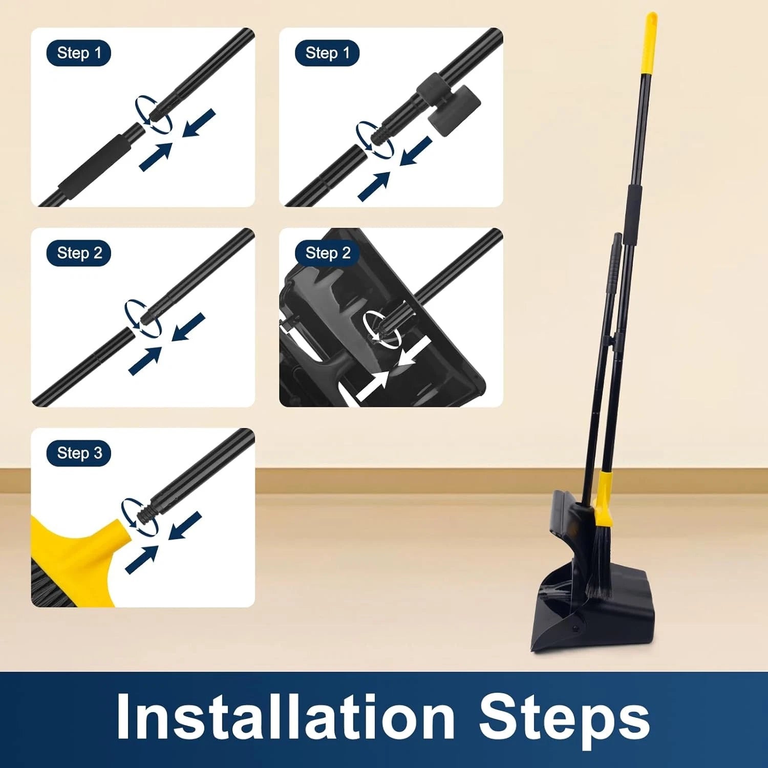 Heavy Duty Broom & Dustpan Set for Indoor/Outdoor Commercial Use