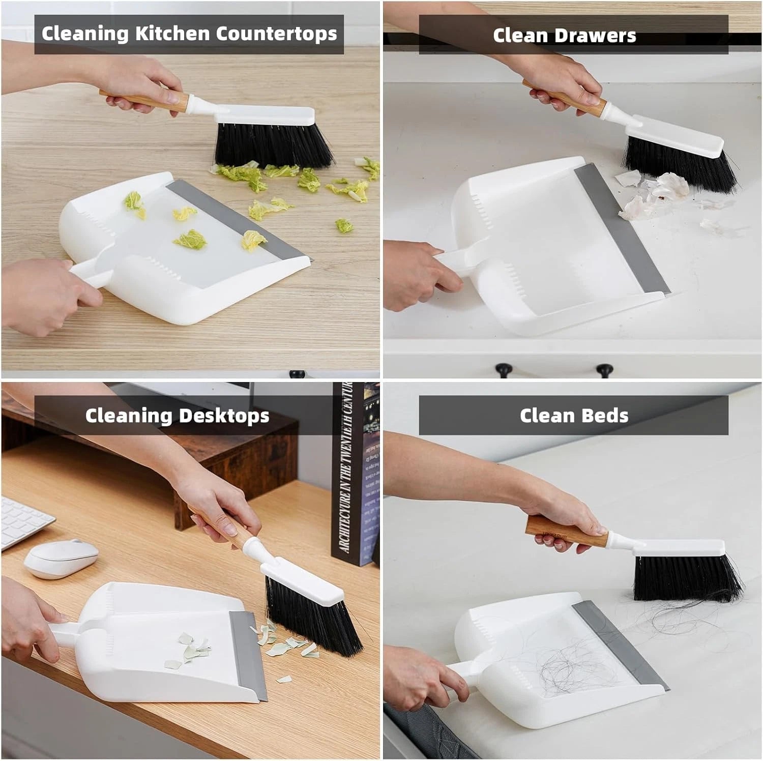 Dustpan and Brush Set with Bamboo Handle, Hand Mini Broom and Dustpan Set