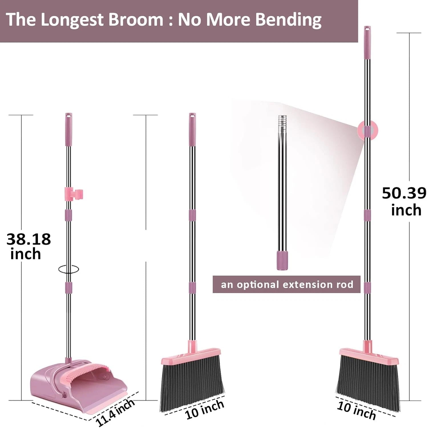 Broom  Dustpan Set Home Office Indoor&Outdoor  Stand Up Broom Dustpan (Pink)