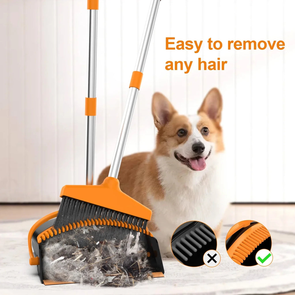 Broom and Dustpan Set for Home, Stainless Steel Ergonomics 50" Long Handle Broom