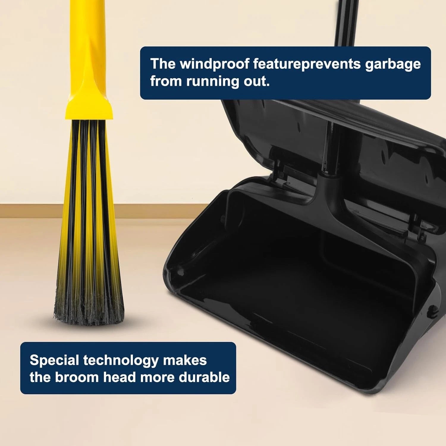 Heavy Duty Broom & Dustpan Set for Indoor/Outdoor Commercial Use
