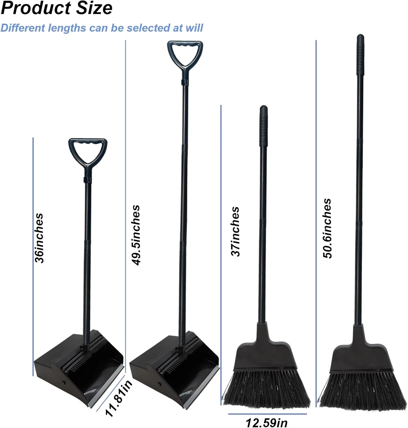 Broom with Dustpan Combo Set Outdoor Upright Dustpan and Broom Set with Long Han
