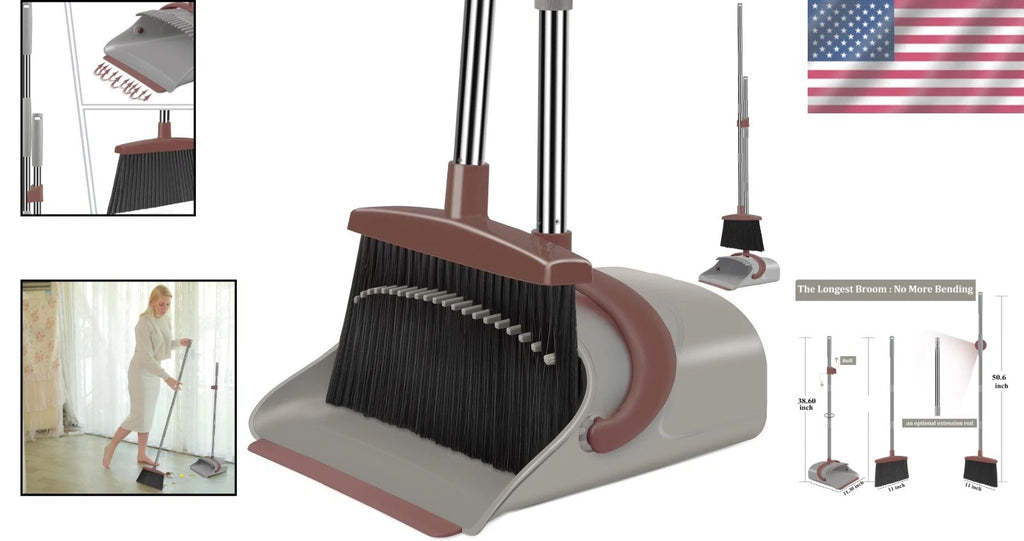 Compact, Bacteria Resistant Broom & Dustpan Set - Stand-Up Storage Solution
