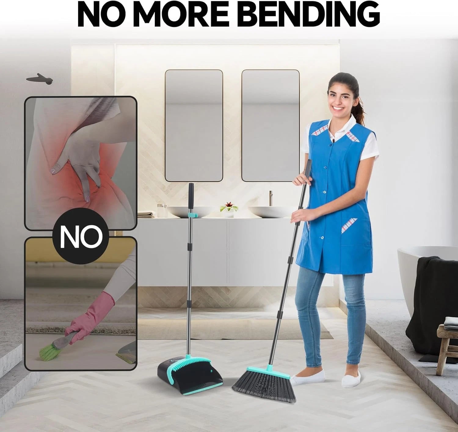 Broom with Dustpan Combo Set, Floor Scrub Brush,Self-Cleaning with Dustpan Teeth