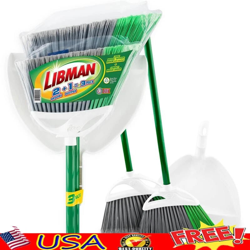 Precision Angle Brooms & Dust Pan 2 Packs All Surface Cleaning Tools Set Green