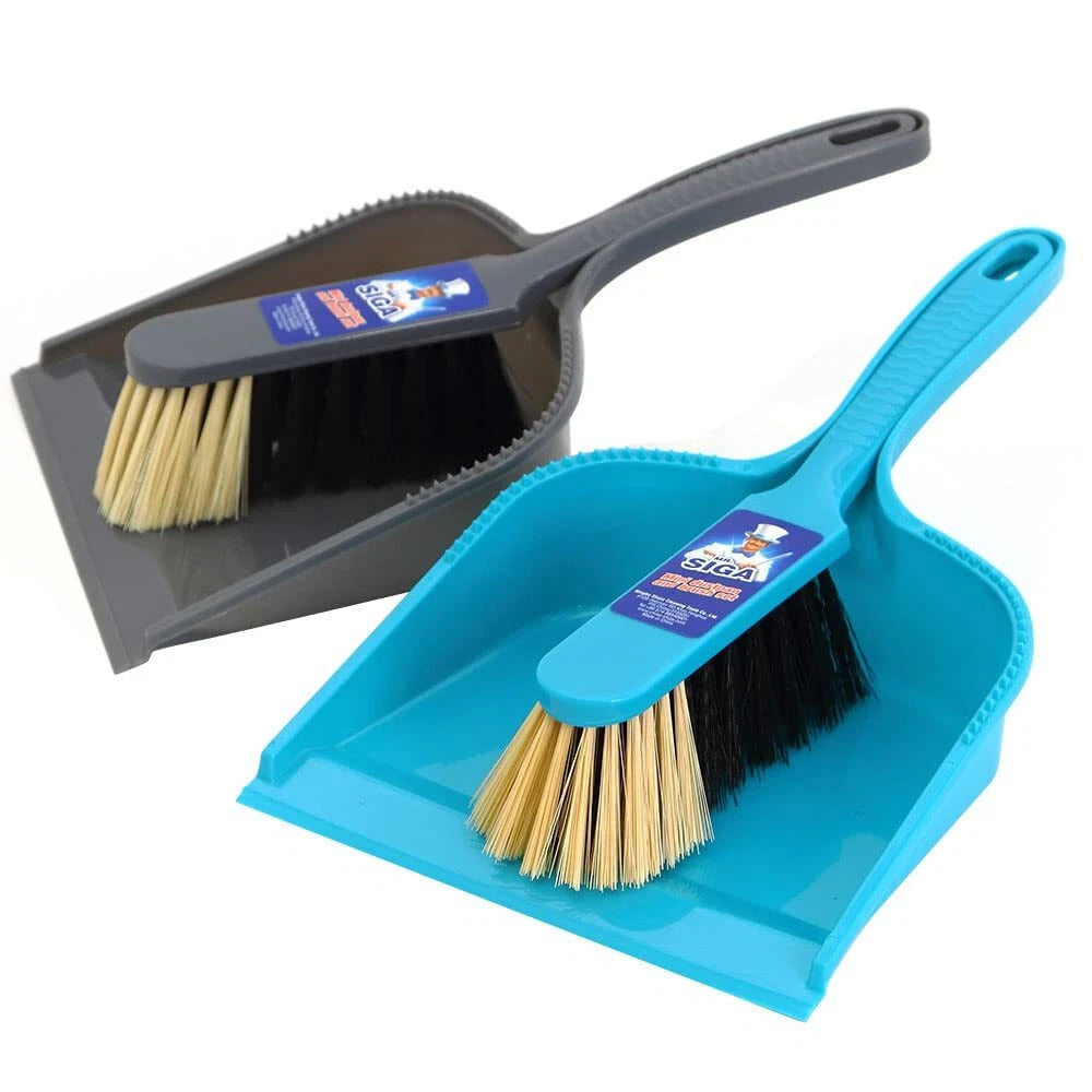 MR. SIGA Dustpan and Brush Set Pack of 2 Set Blue & Grey