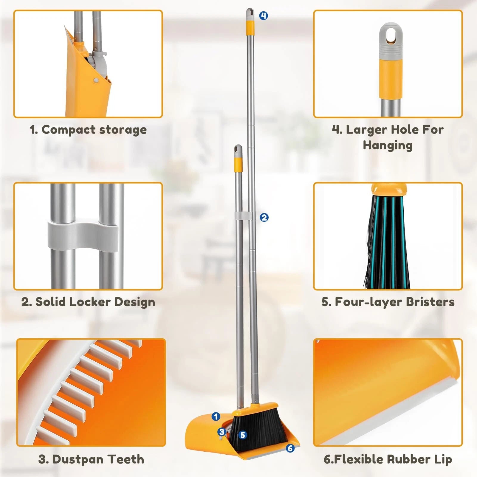 SONCAL Broom and Dustpan Set with Long Handle 52" Standing Broom and Dust Pan...