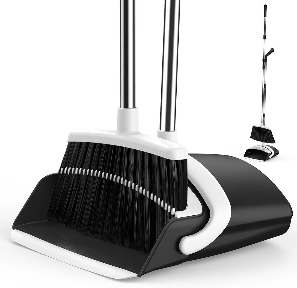 Household Broom and Dustpan Set, 51-inch Long Adjustable Handle Angle Broom