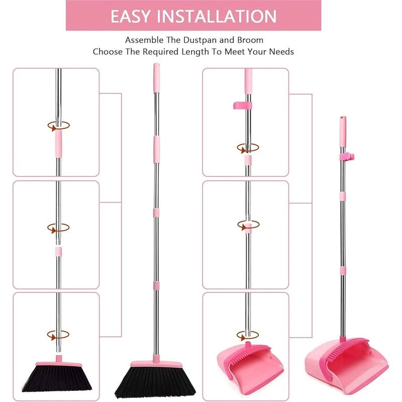 Broom Dustpan Set Long Handle Combo Easy Clean Lightweight Home Office Pet Hair