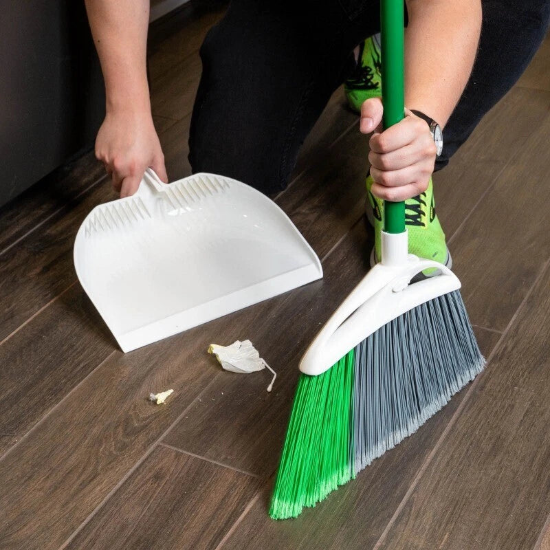 Extra Large Angle Broom Dustpan 5in Fibers 99% Dirt Removal Indoor Outdoor New